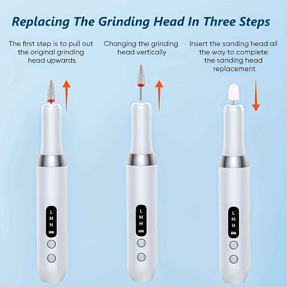 Rechargeable USB Automatic Nail Polisher, Portable Electric Nail Enhancement, with Variable Speed Electric Nail Cutter Tool, Including Nail File And Cuticle Push Rod, Suitable for Gel Nail DIY, Grinding, Polishing, Nail Enhan